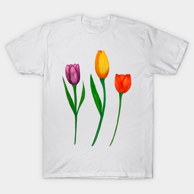 Three bright watercolor tulips T-Shirt by kuallidesigns